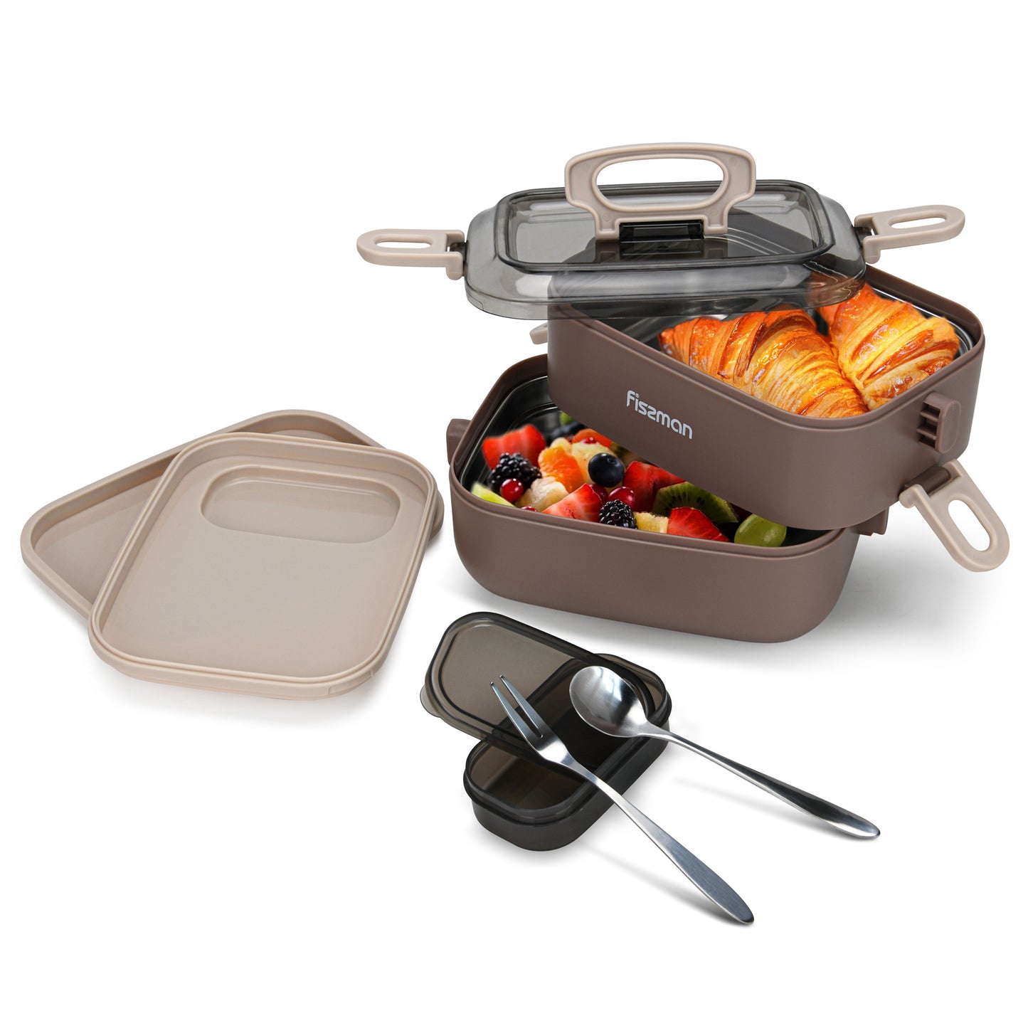 Contenedor Tupper Premium Bento Box Doble 1800ml Brown Fissman
