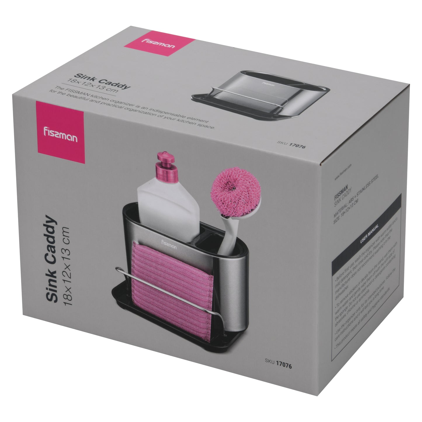 Portaesponja + Portalavalozas Gris con Negro 18x12x13cm Fissman