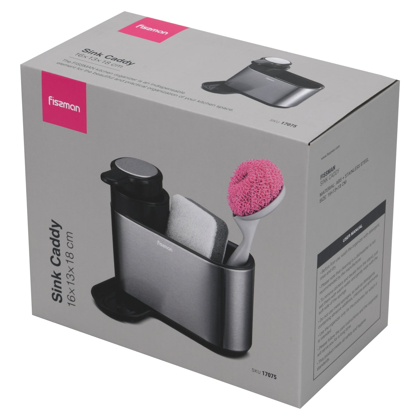 Dispensador de Lavalozas y Portaesponjas Gris con Negro 16x13x18cm Fissman