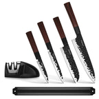 Set 4 cuchillos de cocina Kendo + Afilador y Barra magnética Fissman