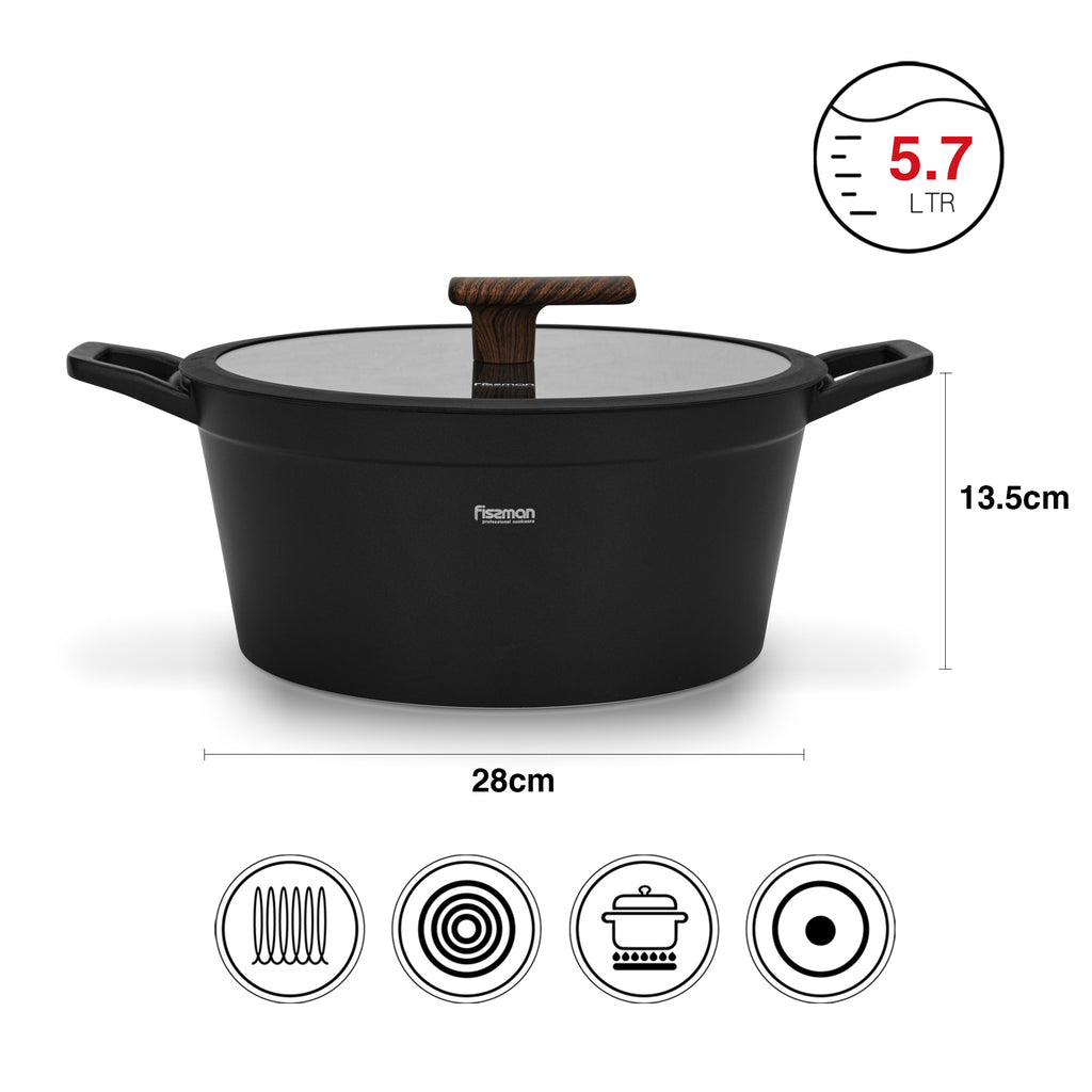 Olla Antiadhrente Filomena con Tapa De Cristal 5.7 Litros Fissman