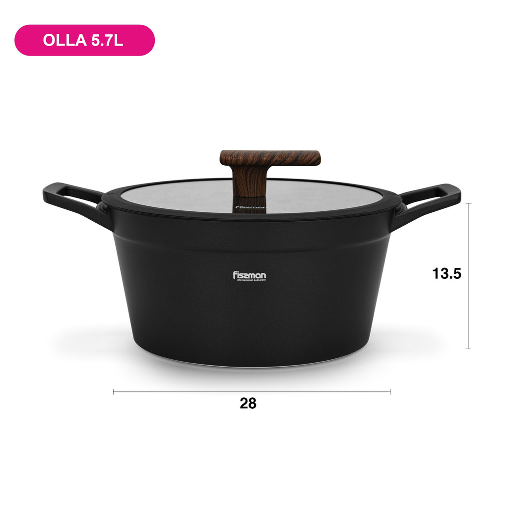 Olla Antiadhrente Filomena con Tapa De Cristal 5.7 Litros Fissman