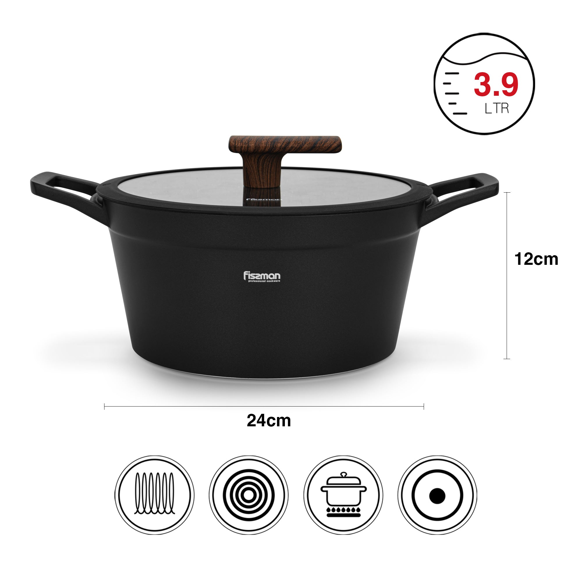 Olla Antiadherente Filomena Con Tapa De Cristal 3.9 litros Fissman