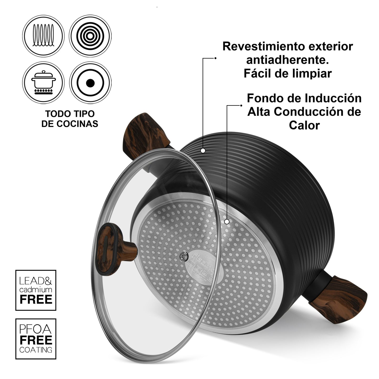 Olla Antiadherente Cuisine Tapa De Cristal 2.6 litros Fissman