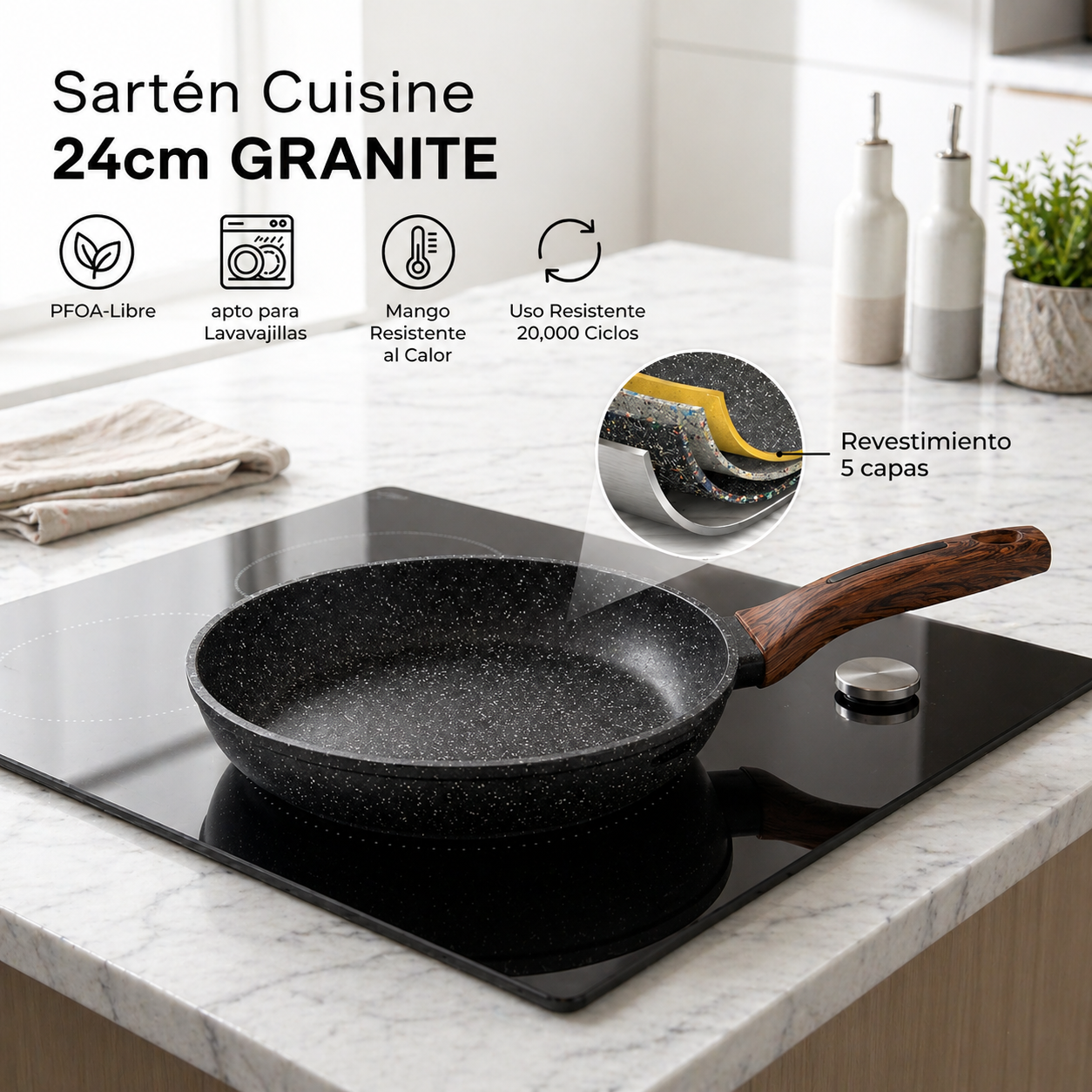 Sartén Antiadherente 24cm Cuisine con fondo de induccion Fissman