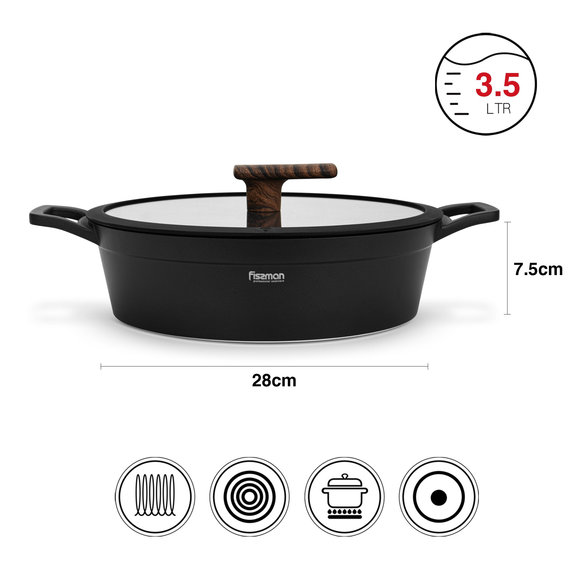 Olla Arrocera Antiadhrente 3.5 litros 28 cm con fondo de induccion Fissman