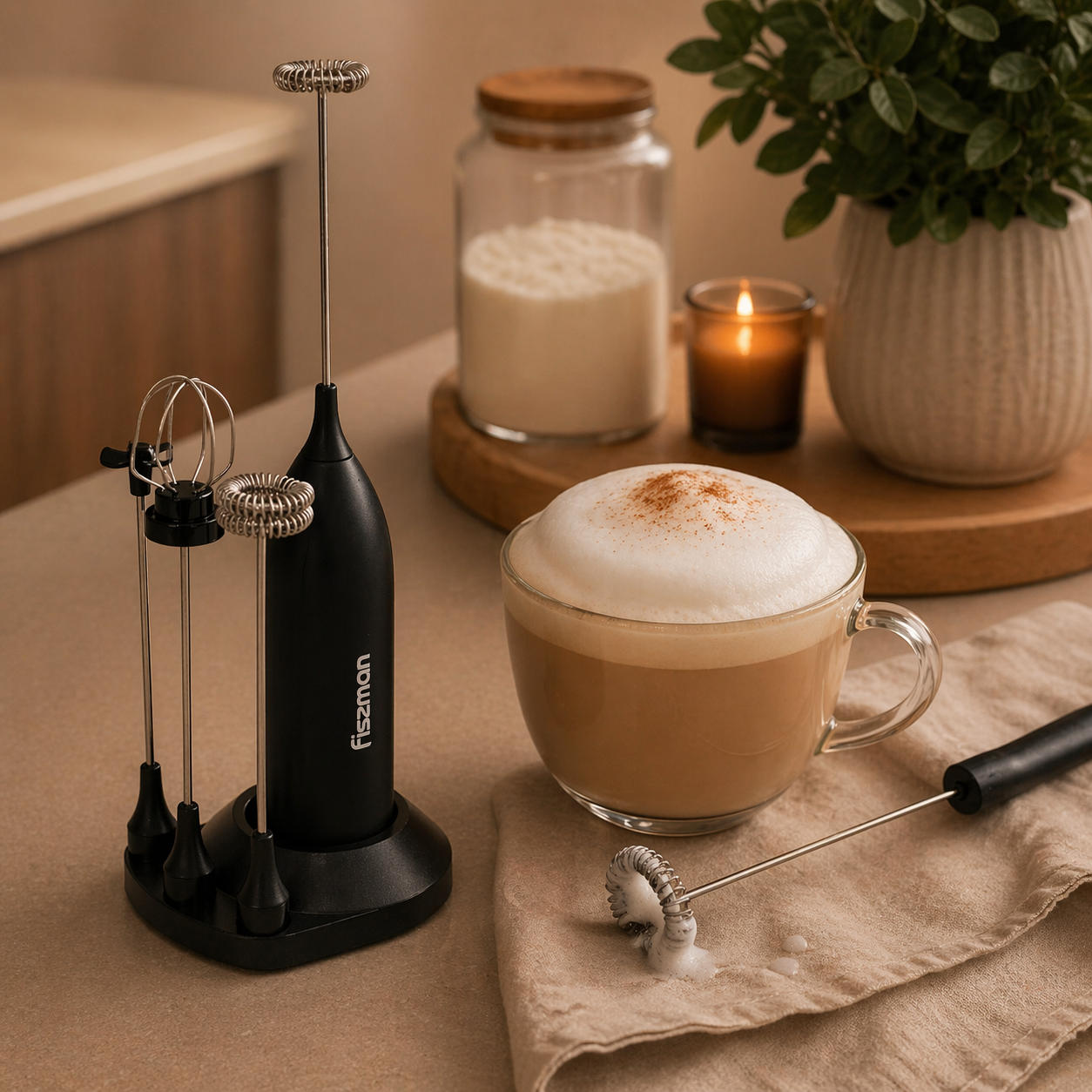 Mini Espumador Batidor Negro Portátil USB Fissman