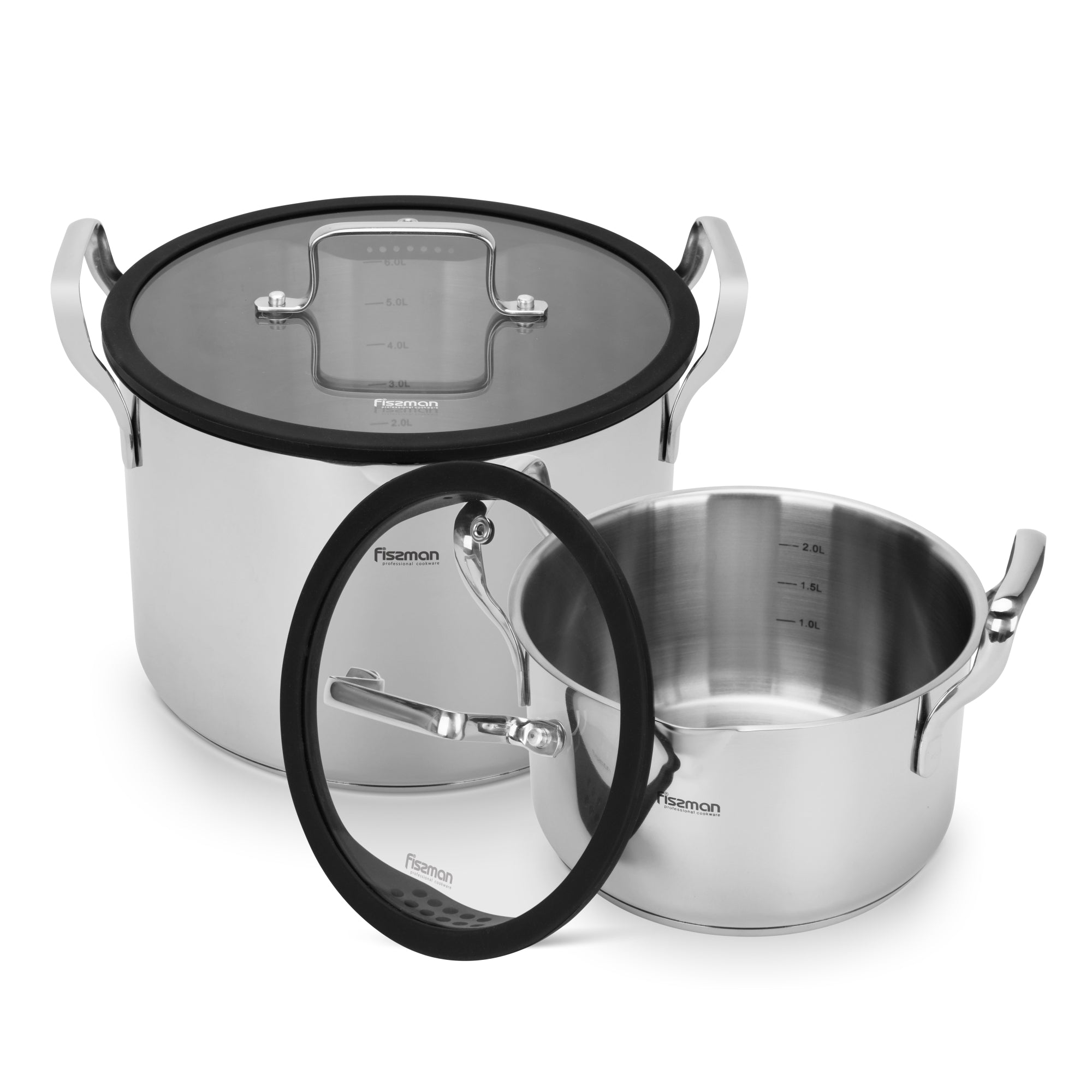 Set Ollas Con Colador Fabia 6.2 + 2.5 Litros - 4 Piezas Fissman