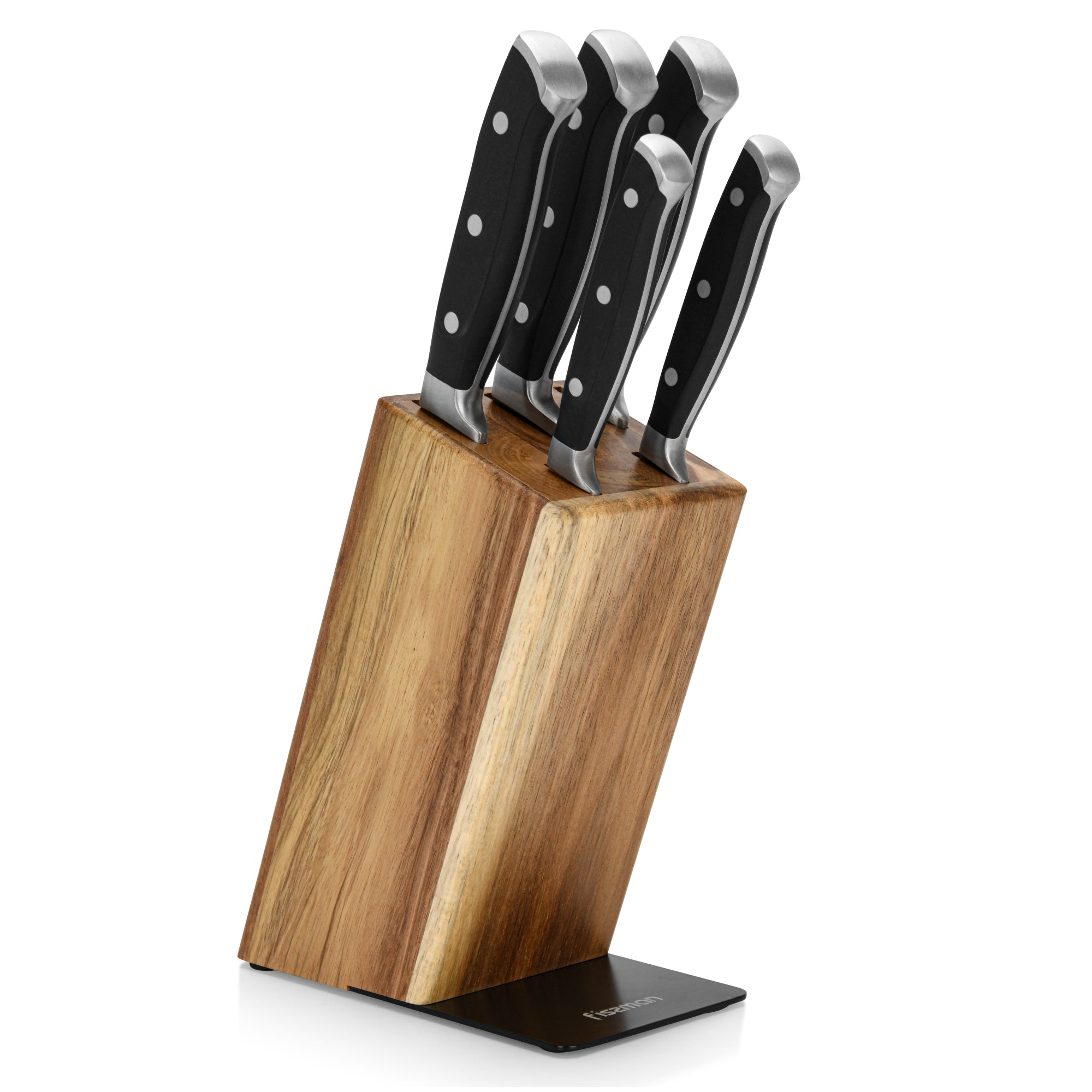 Set 5 Cuchillos Profesionales Akamatsu + Base Madera Fissman