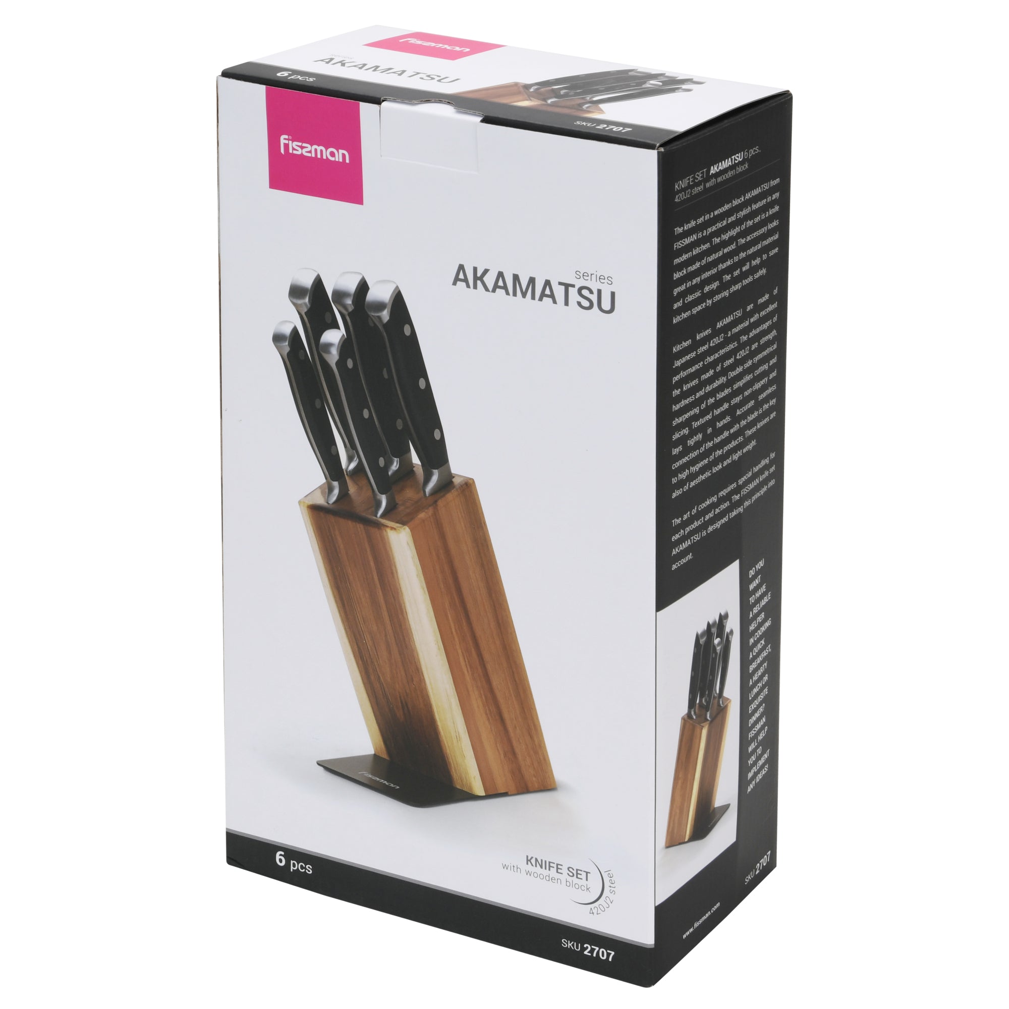 Set 5 Cuchillos Profesionales Akamatsu + Base Madera Fissman