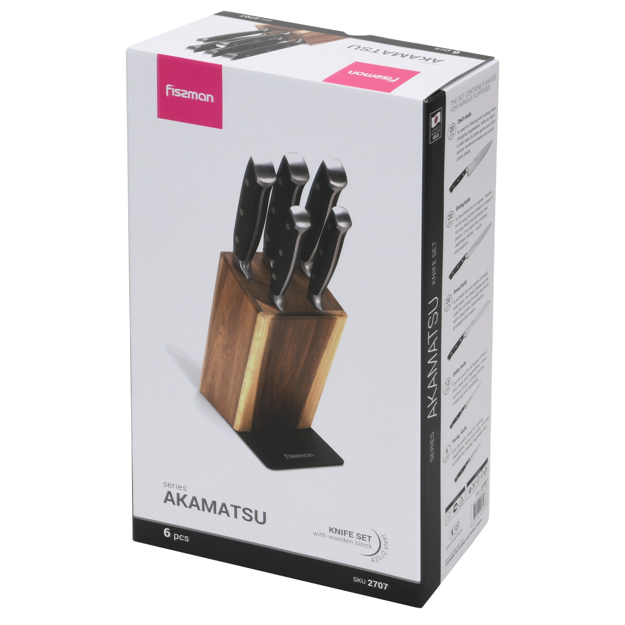 Set 5 Cuchillos Profesionales Akamatsu + Base Madera Fissman