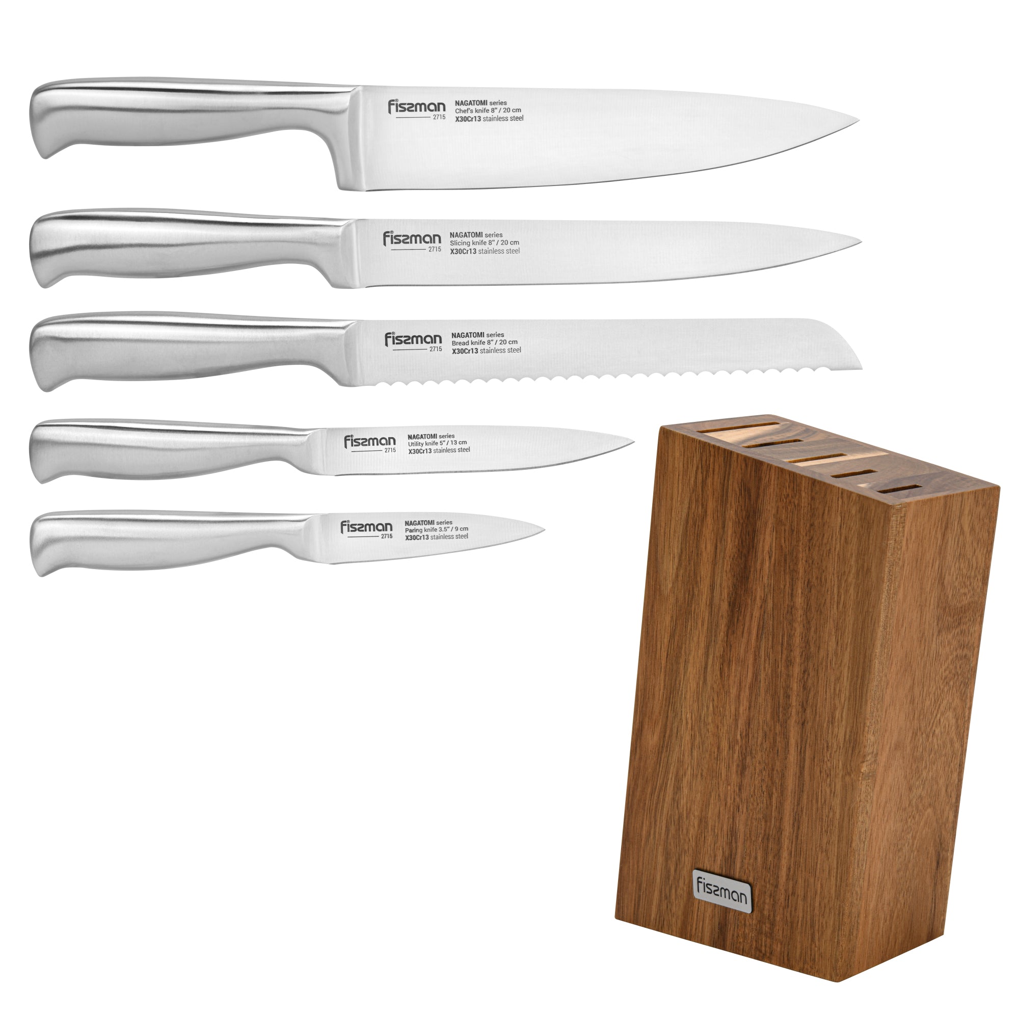 Set 5 Cuchillos Nagatomi + Base De Madera Fissman