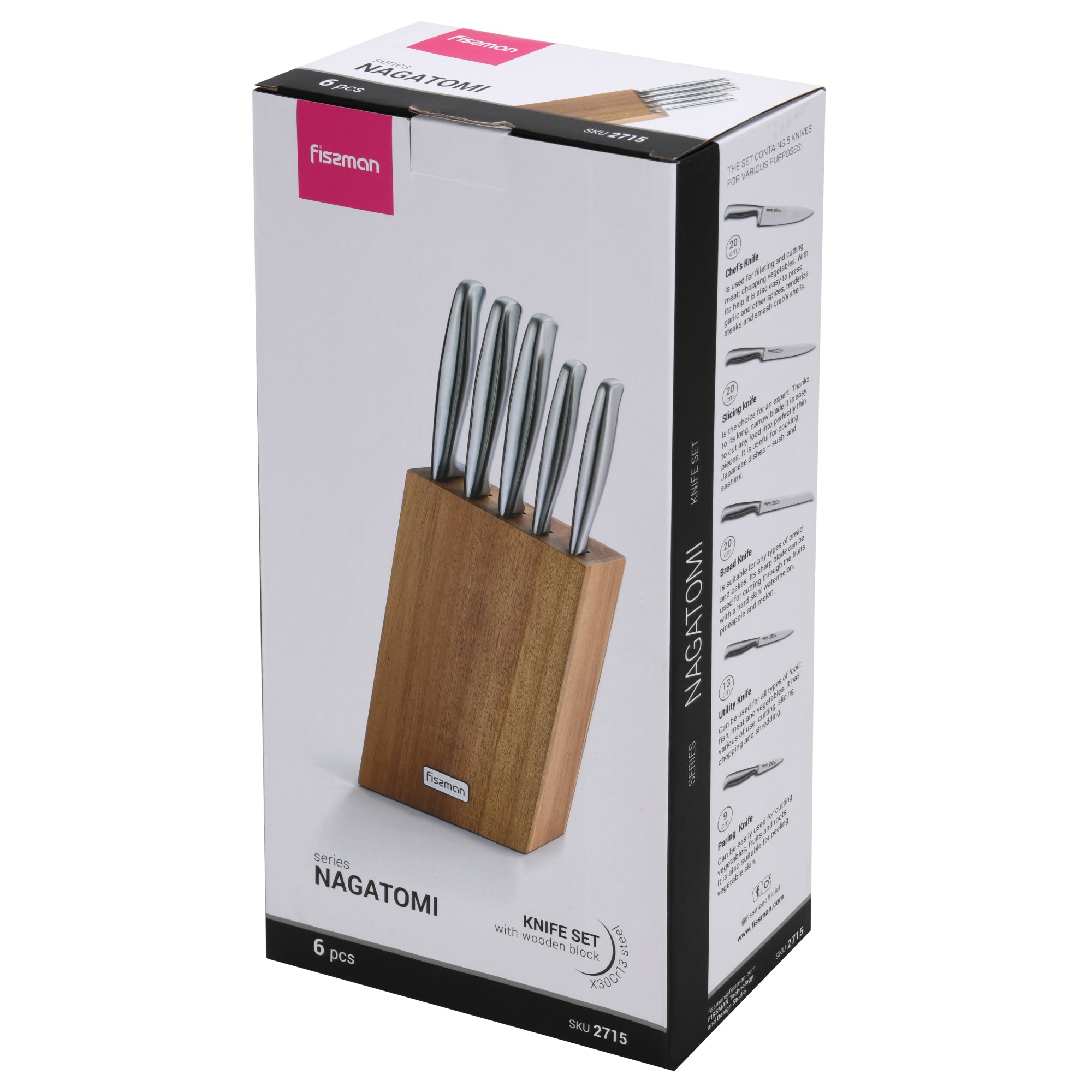 Set 5 Cuchillos Nagatomi + Base De Madera Fissman