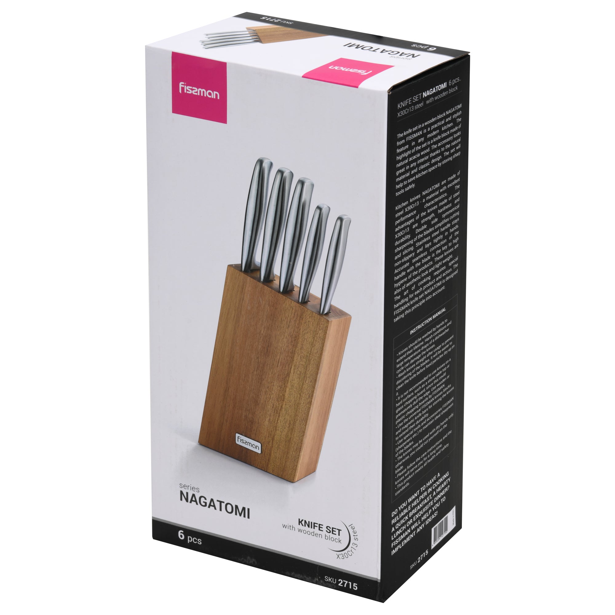 Set 5 Cuchillos Nagatomi + Base De Madera Fissman