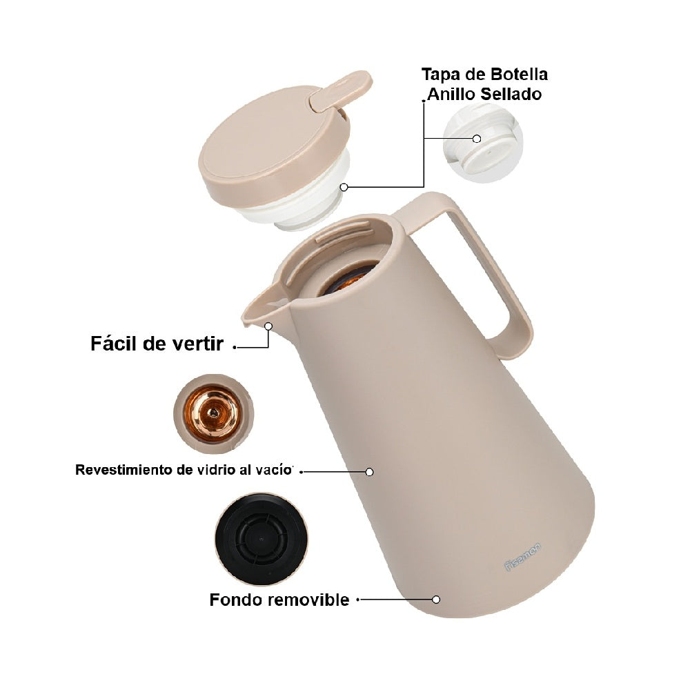 Thermo Jarra 1000 ml Beige con revestimiento de vidrio
