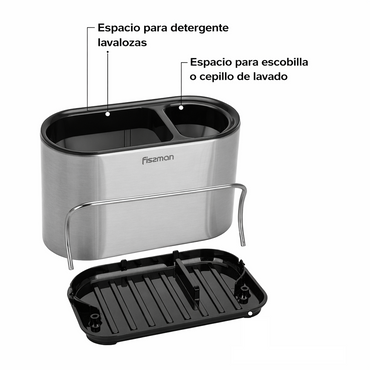Portaesponja + Portalavalozas Gris con Negro 18x12x13cm Fissman