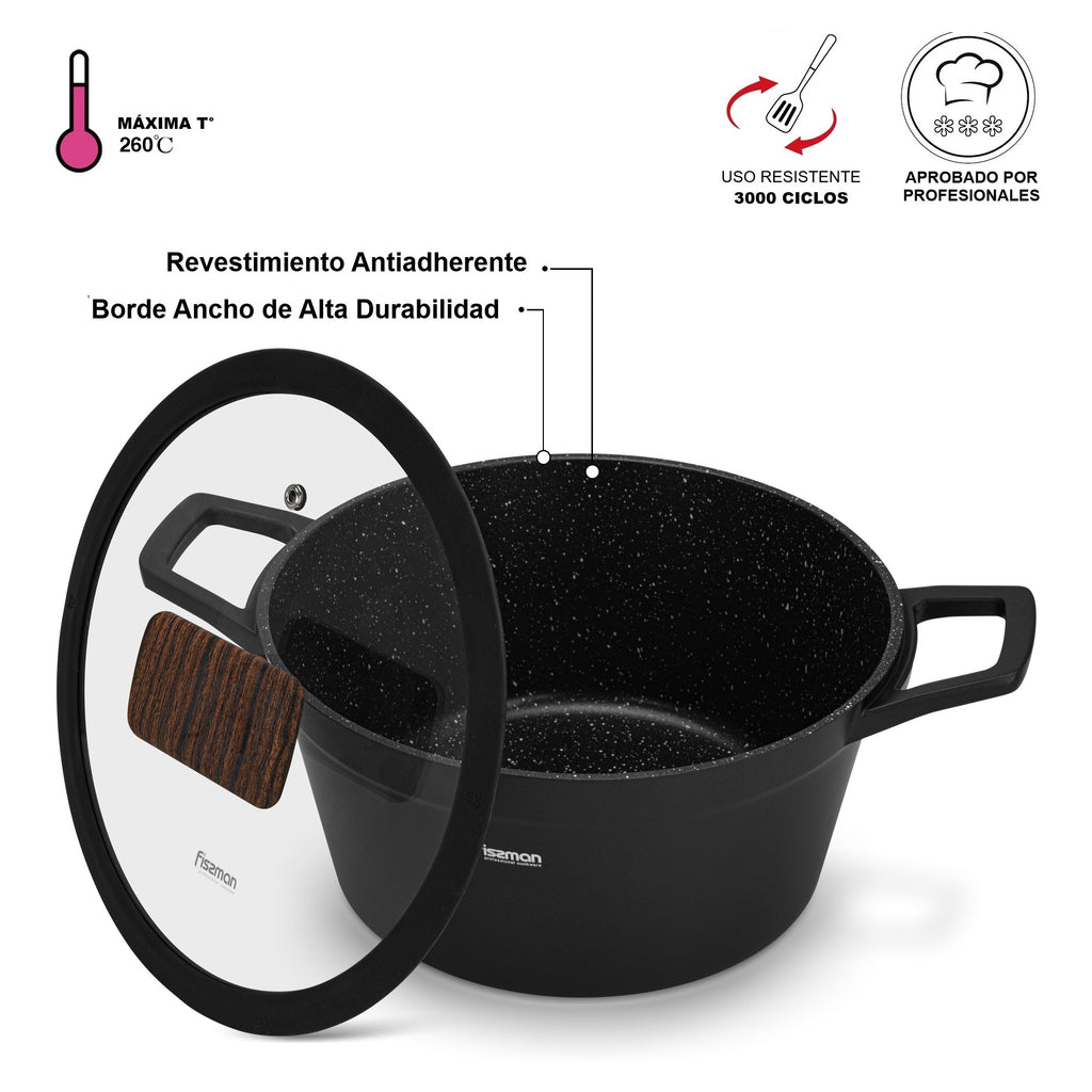 Olla Antiadhrente Filomena con Tapa De Cristal 5.7 Litros Fissman