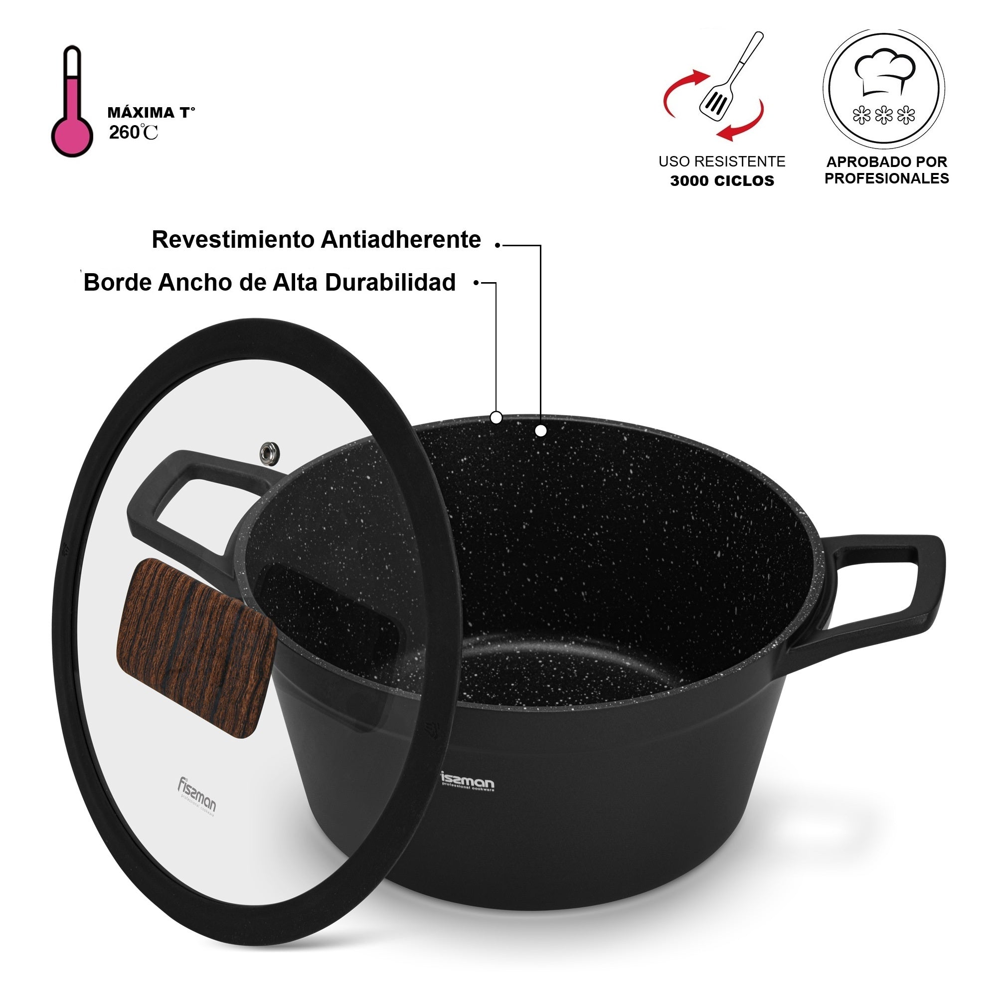 Olla Antiadhrente Filomena con Tapa De Cristal 5.7 Litros Fissman