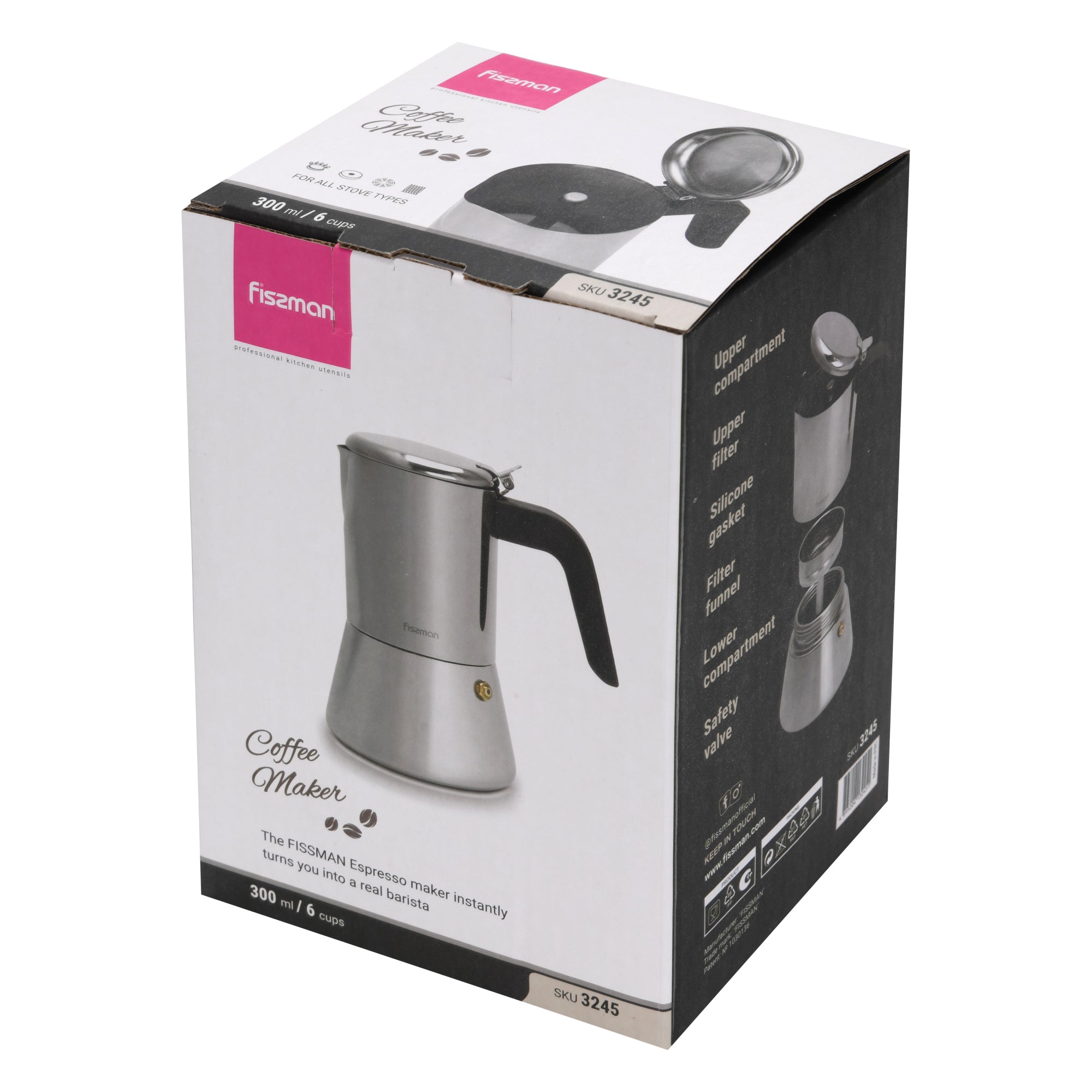Cafetera Italiana Geyser Acero 300 Ml Fissman