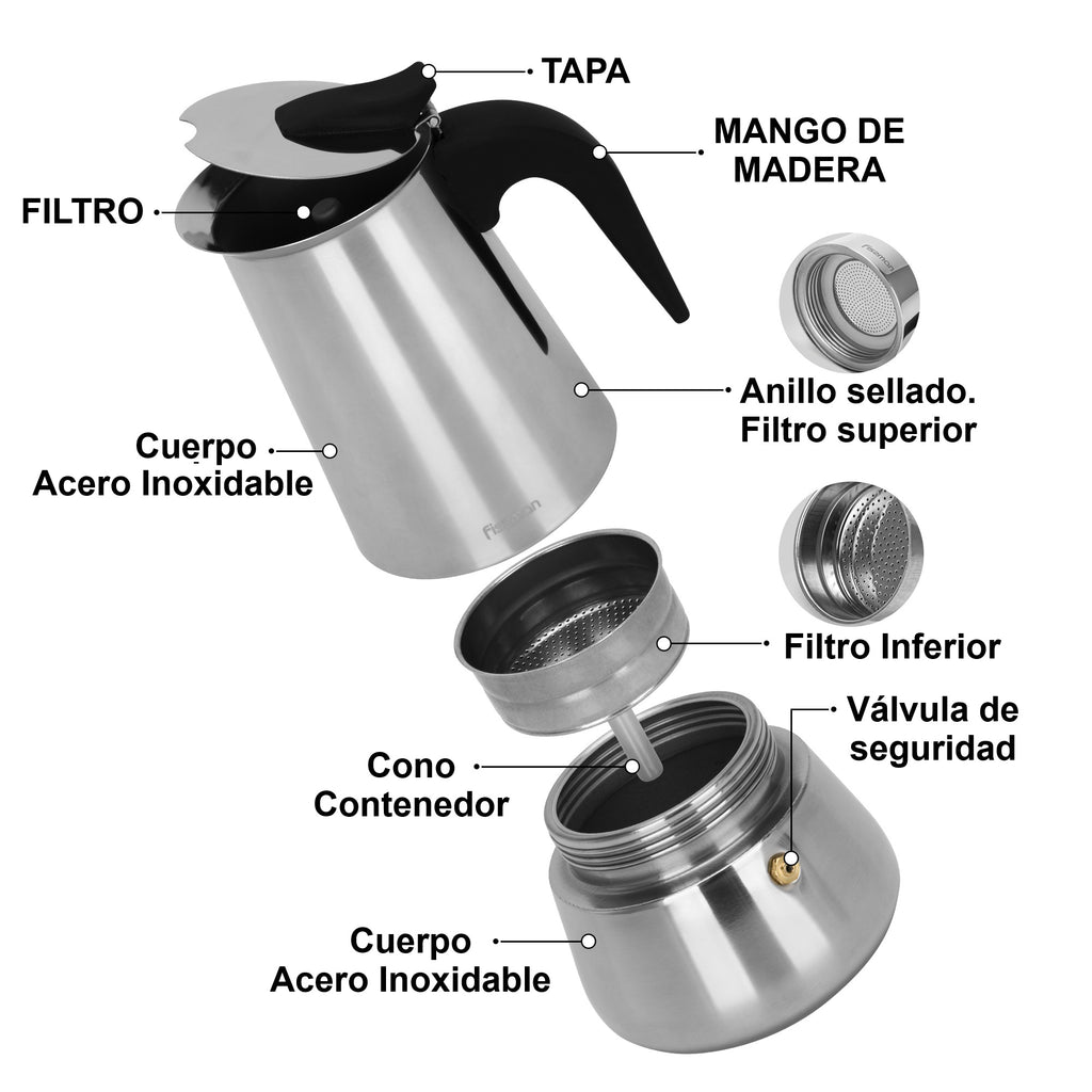 Cafetera Italiana Acero Geyser 450ml Fissman