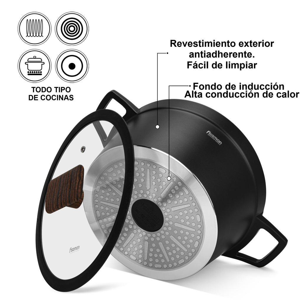 Olla Antiadhrente Filomena con Tapa De Cristal 5.7 Litros Fissman