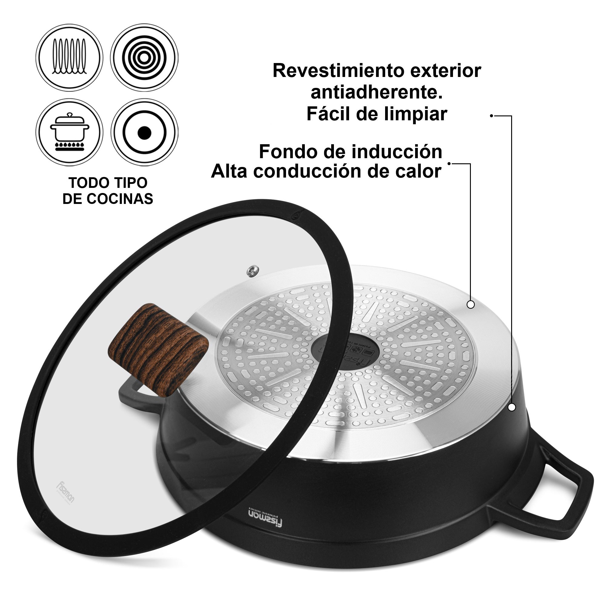 Olla Arrocera Antiadhrente 3.5 litros 28 cm con fondo de induccion Fissman