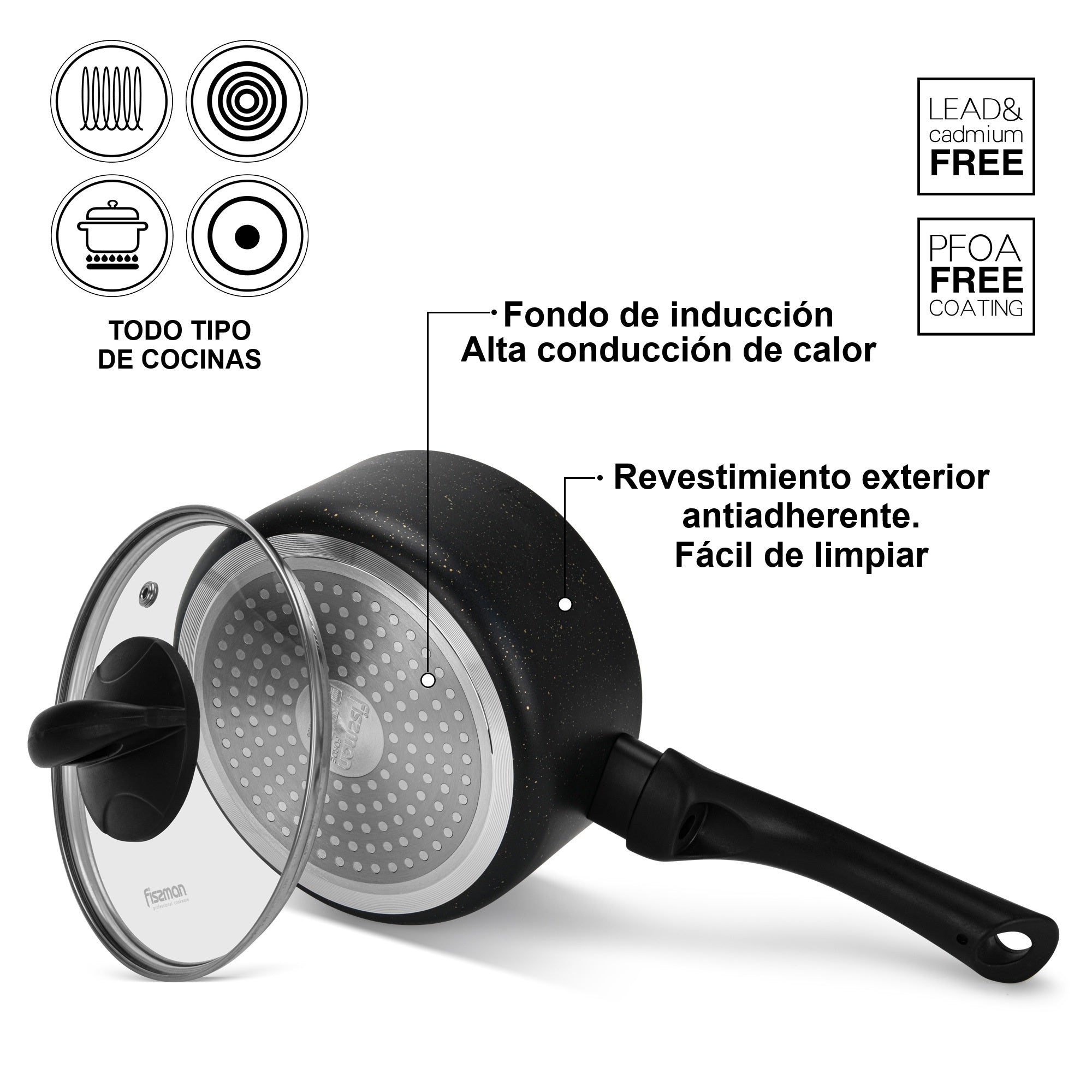 Cacerola Antiadherente Forde con Fondo de Inducción 1.5 Litros Fissman
