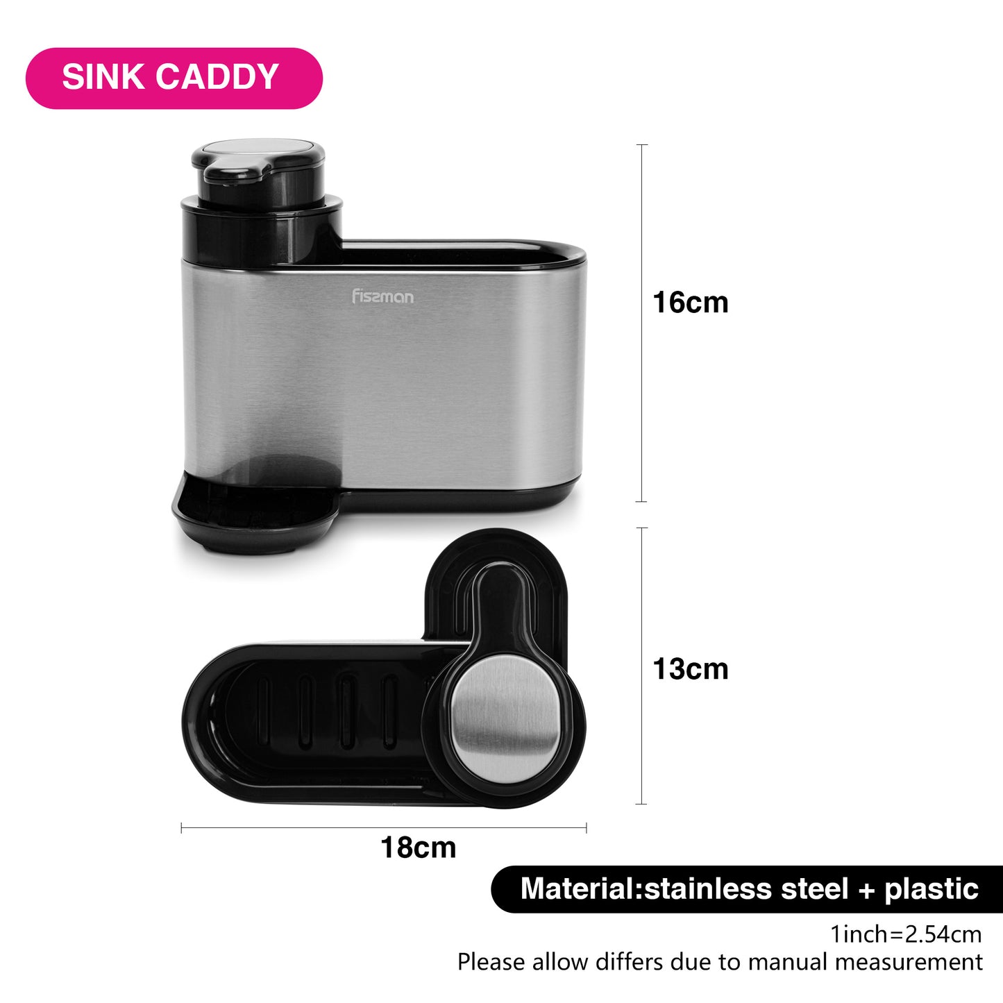 Dispensador de Lavalozas y Portaesponjas Gris con Negro 16x13x18cm Fissman