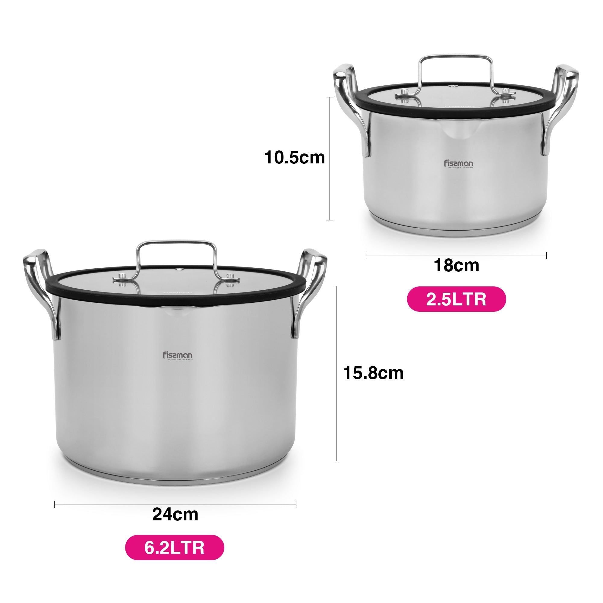 Set Ollas Con Colador Fabia 6.2 + 2.5 Litros - 4 Piezas Fissman