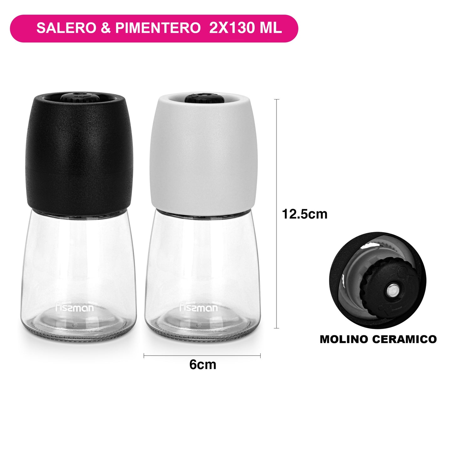 Molinillo Ceramico Sal y Pimienta Set 2x130ml Fissman