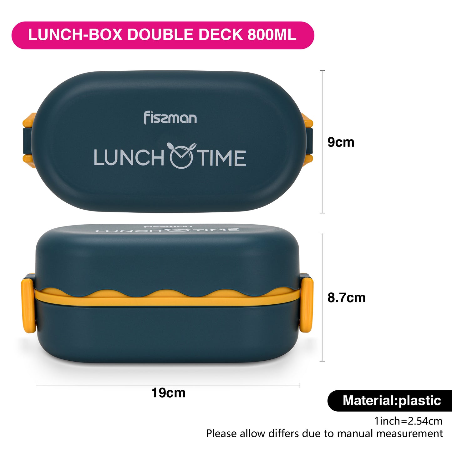 Tupper Doble 800ml  Azul Fissman