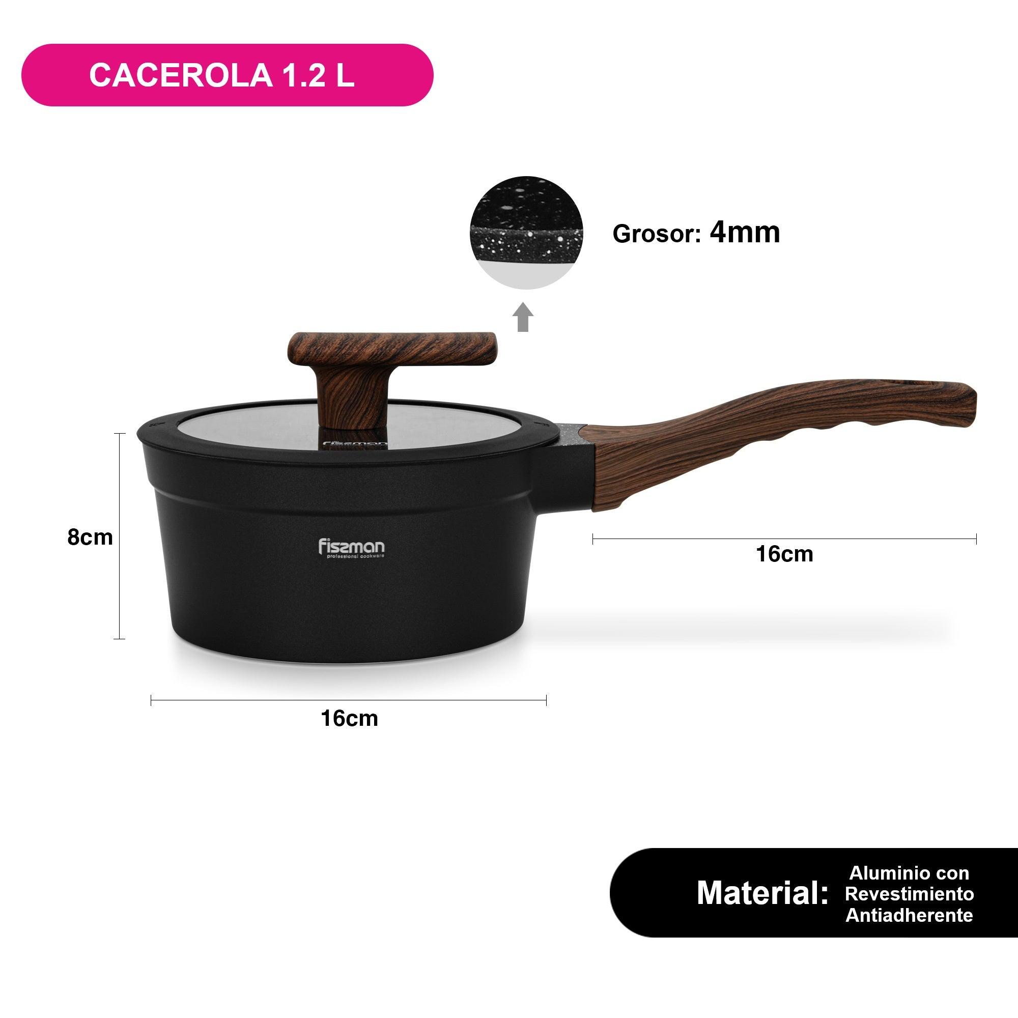 Cacerola Antiadherente Filomena con Fondo de Inducción 1.2 Litros Fissman