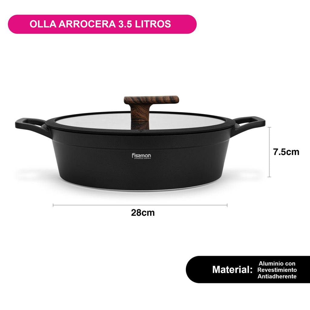 Olla Arrocera Antiadhrente 3.5 litros 28 cm con fondo de induccion Fissman