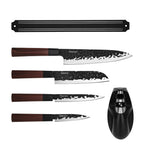 Set 4 cuchillos de cocina Kendo + Afilador y Barra magnética Fissman