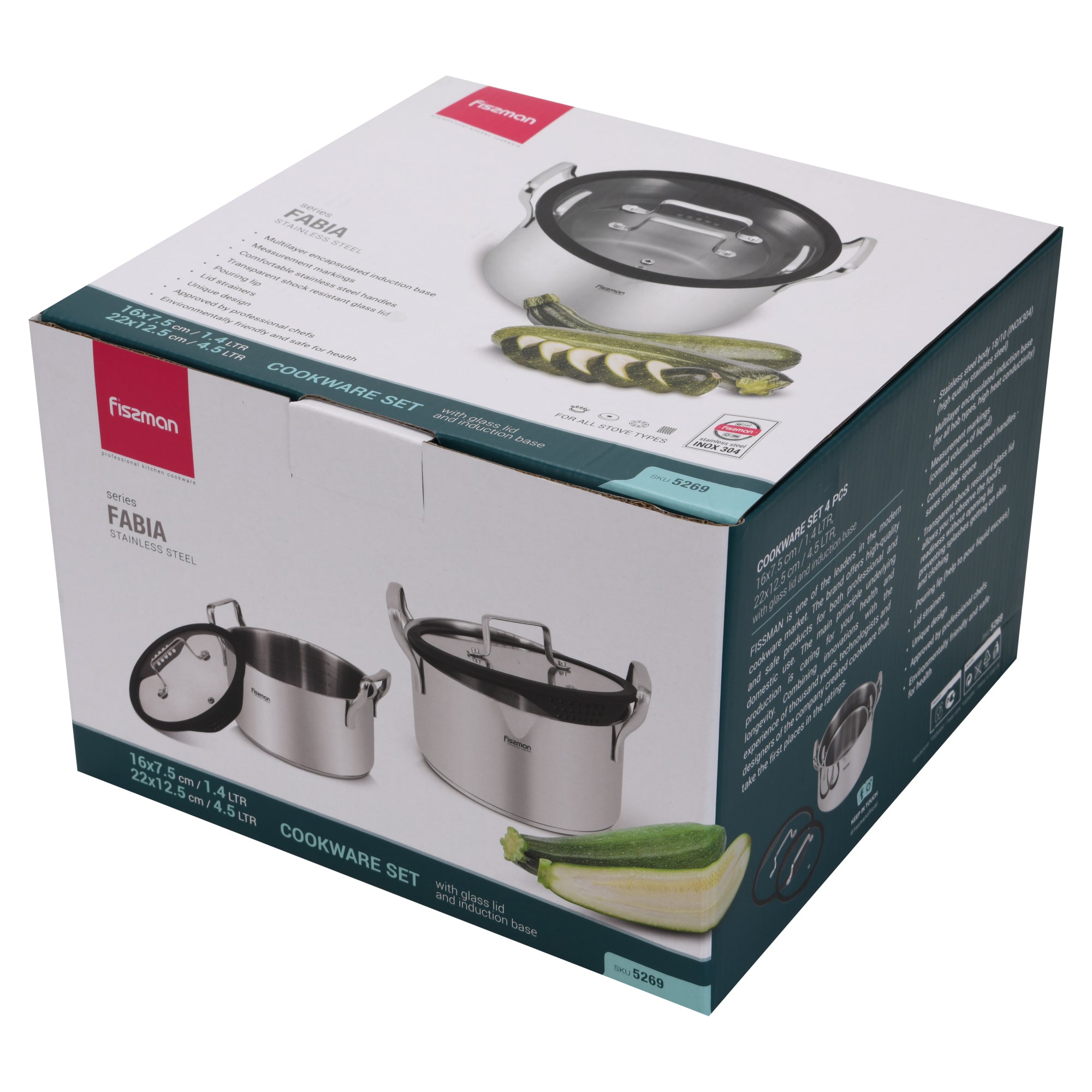 Set Ollas Con Colador Fabia 4 Piezas Fissman