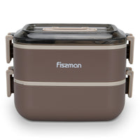 Contenedor Tupper Premium Bento Box Doble 1800ml Brown Fissman