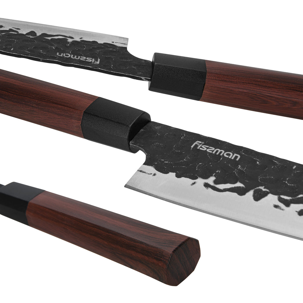 Set 4 cuchillos de cocina Kendo + Afilador y Barra magnética Fissman