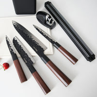 Set 4 cuchillos de cocina Kendo + Afilador y Barra magnética Fissman