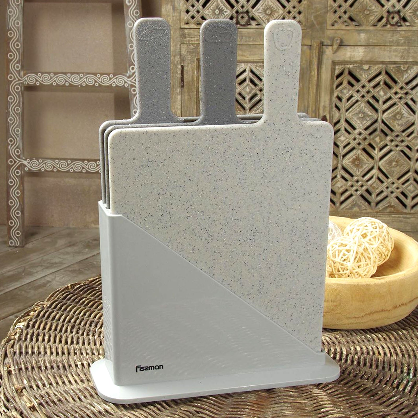 Set Tablas de Cortar 3 piezas + Base sujetadora 32x19 cm Fissman