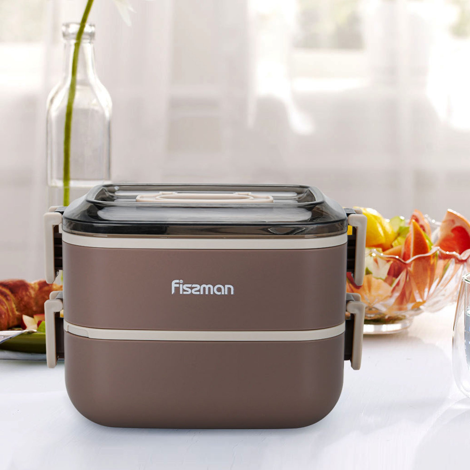 Contenedor Tupper Premium Bento Box Doble 1800ml Brown Fissman