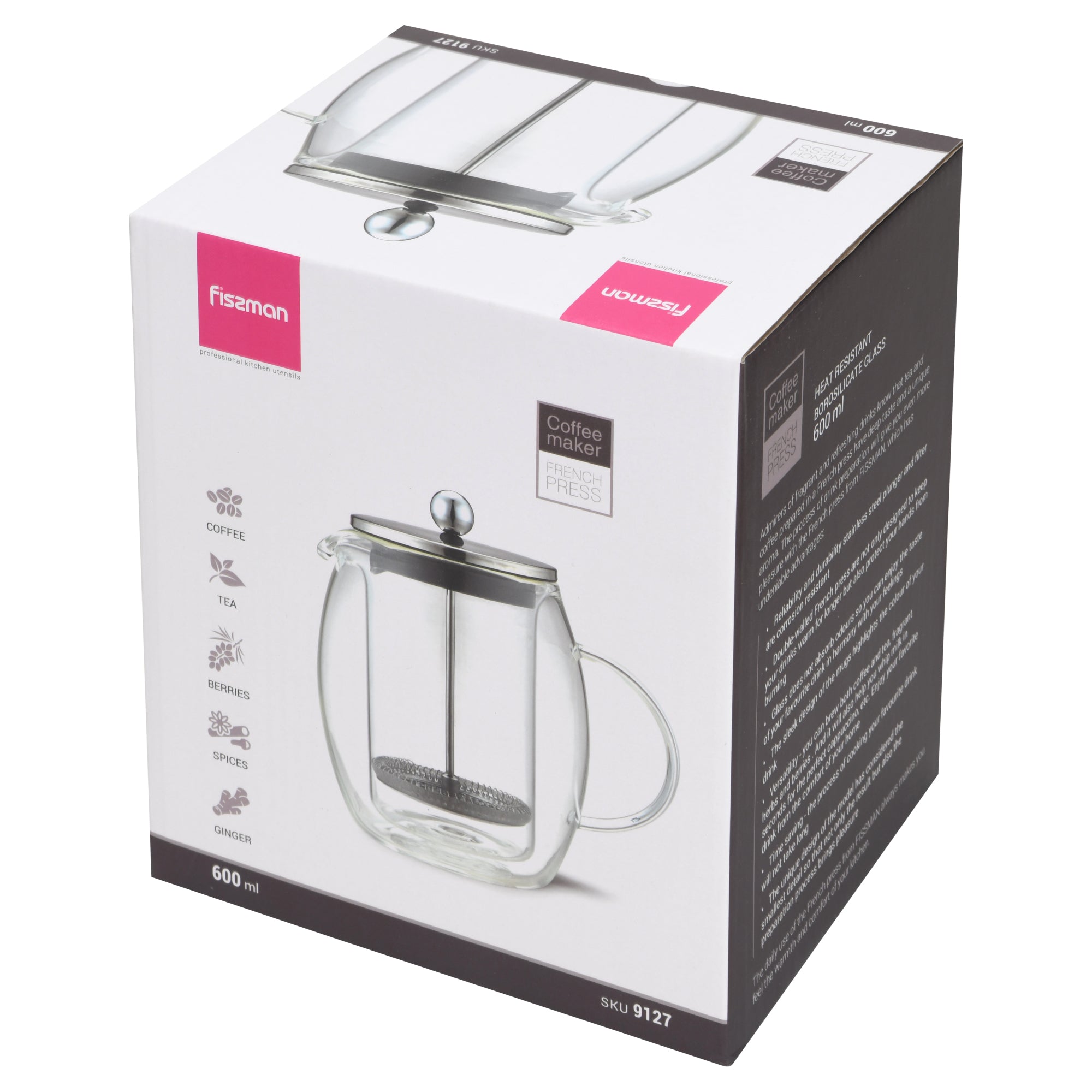 Cafetera Prensa Francesa Fat 600ml Transparente Fissman
