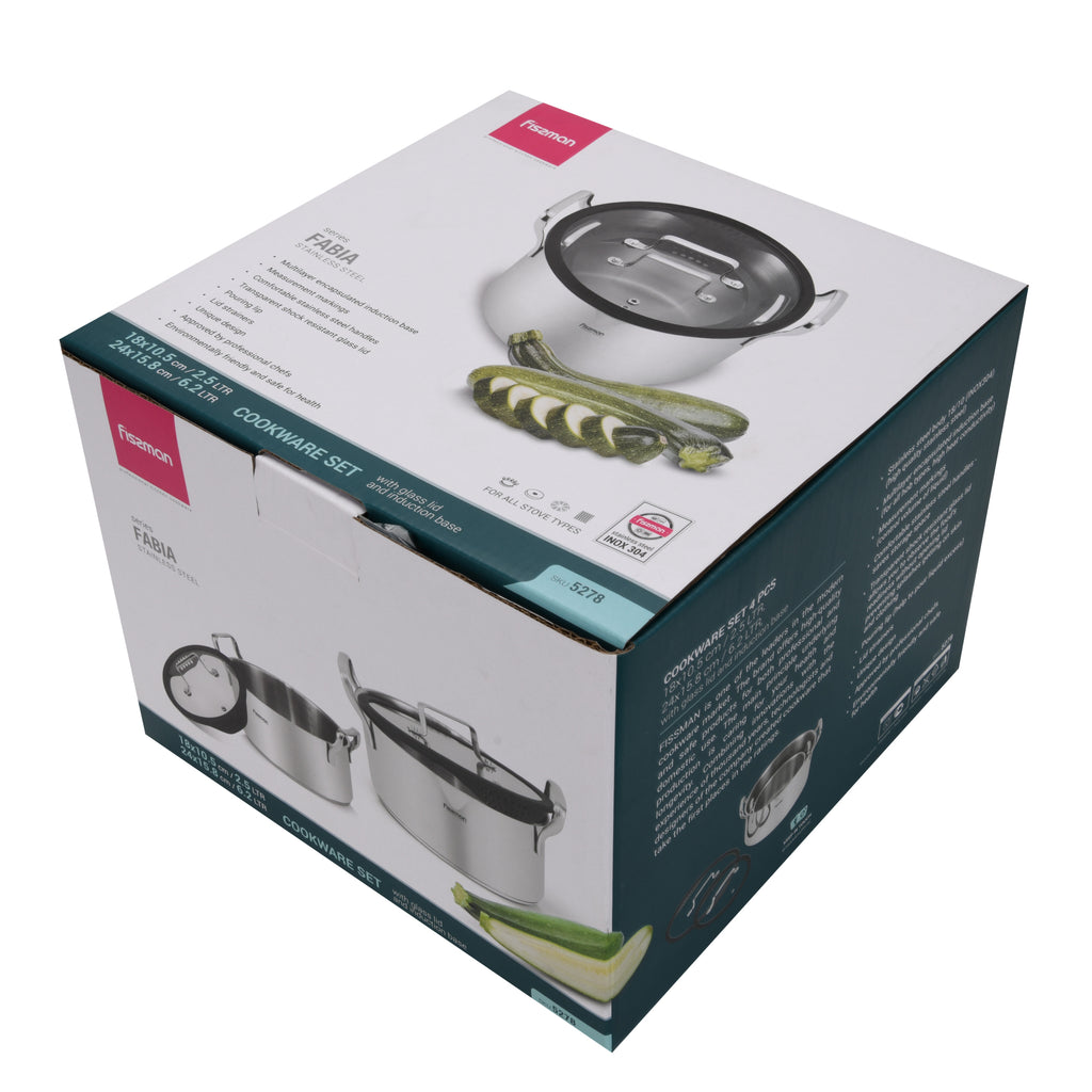 Set Ollas Con Colador Fabia 6.2 + 2.5 Litros - 4 Piezas Fissman