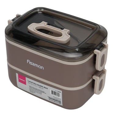 Contenedor Tupper Premium Bento Box Doble 1800ml Brown Fissman