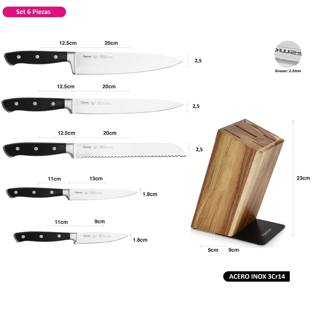 Set 5 Cuchillos Profesionales Akamatsu + Base Madera Fissman