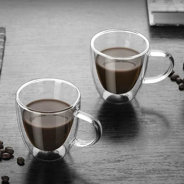 Set De 2 Tazas Doble Pared Vidrio Templado 350ml Fissman