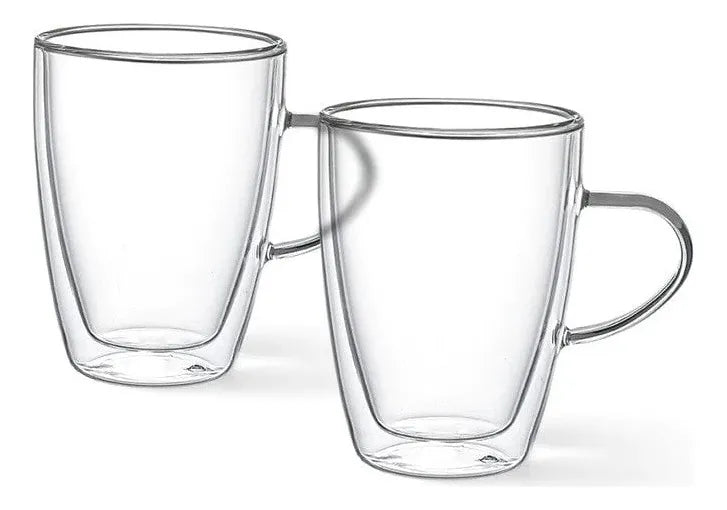 Set De 2 Tazas Doble Pared Vidrio Templado 350ml Fissman